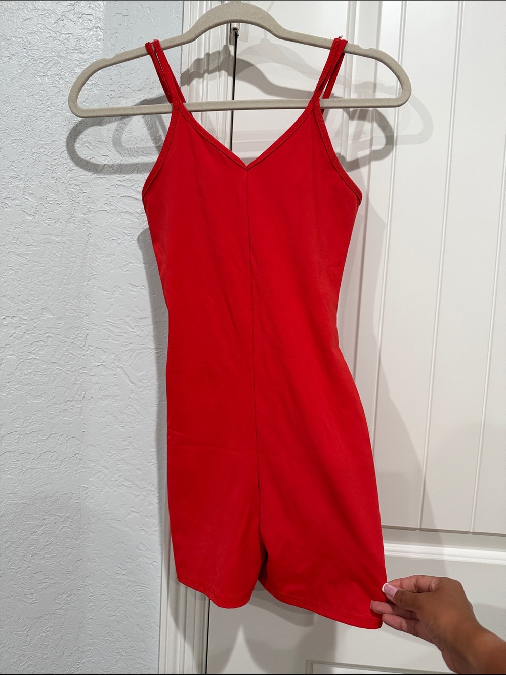 Women's Red V-Neck Sleep Romper with Thin Straps